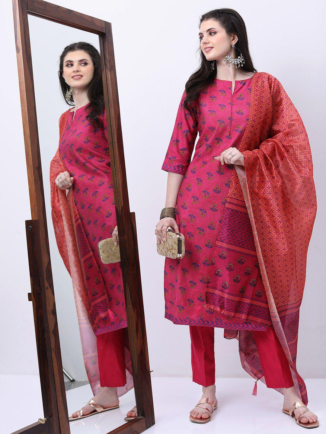 ketch ethnic motifs printed regular kurta with trousers & with dupatta