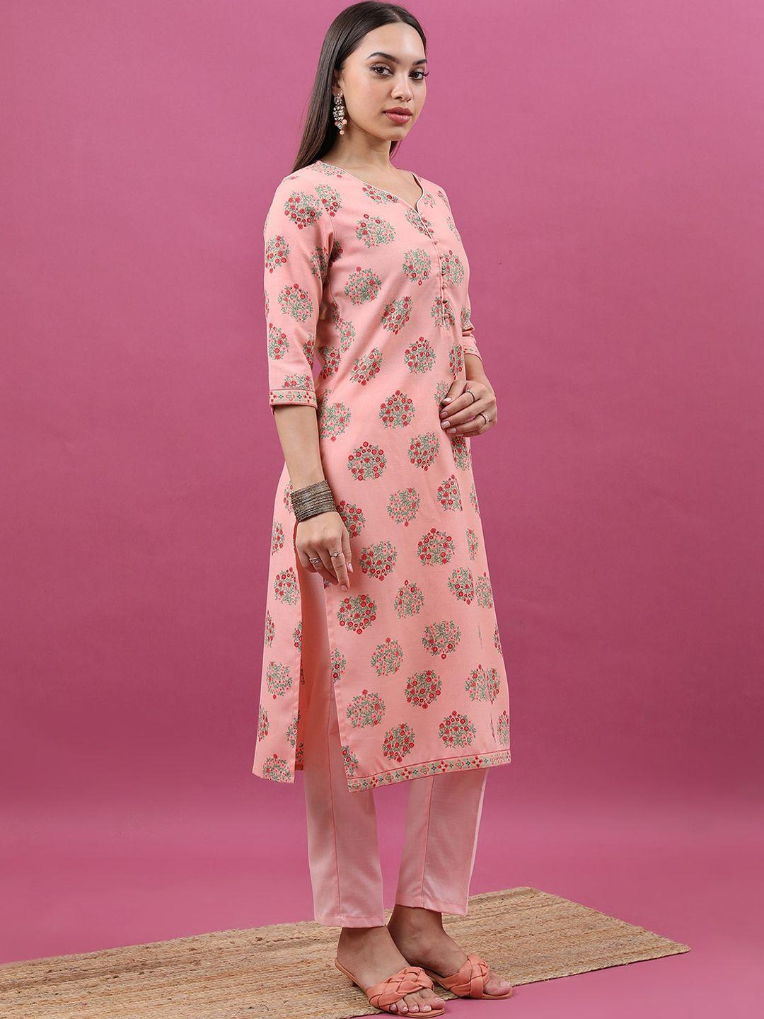 ketch ethnic motifs printed straight kurta with trousers & dupatta