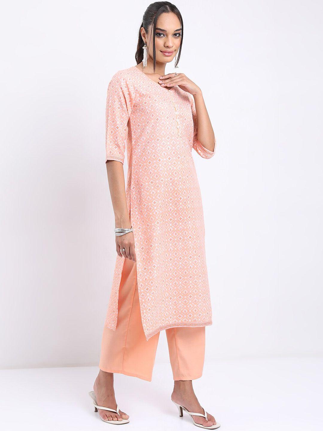 ketch ethnic motifs printed v-neck kurta with palazzos & dupatta