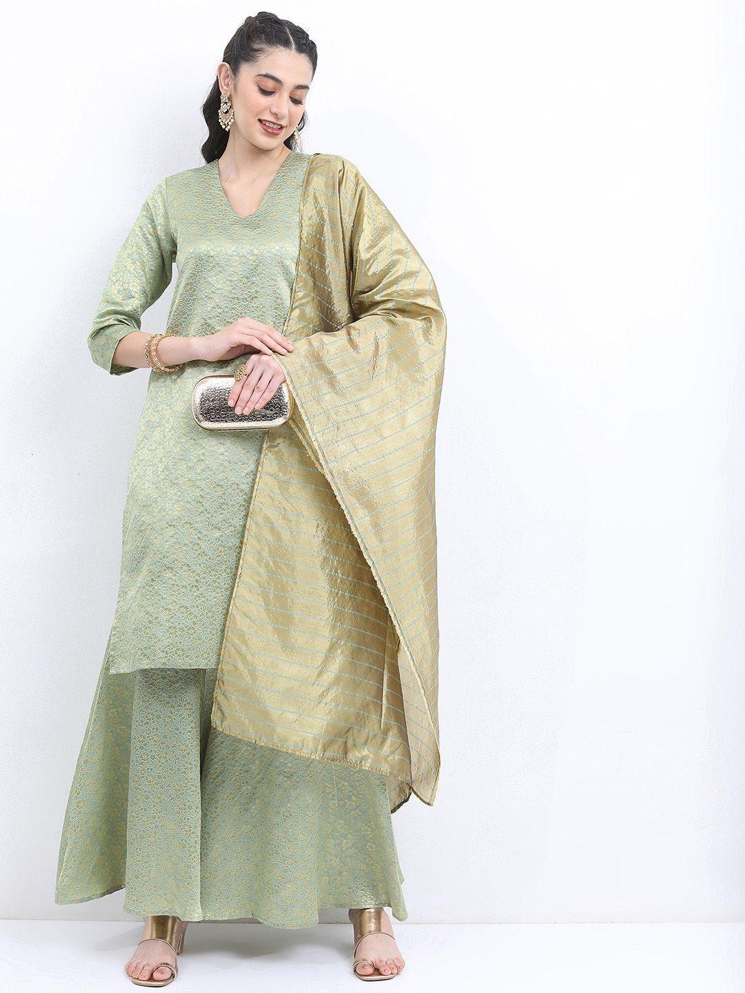 ketch ethnic motifs woven design regular zari kurta with sharara & dupatta