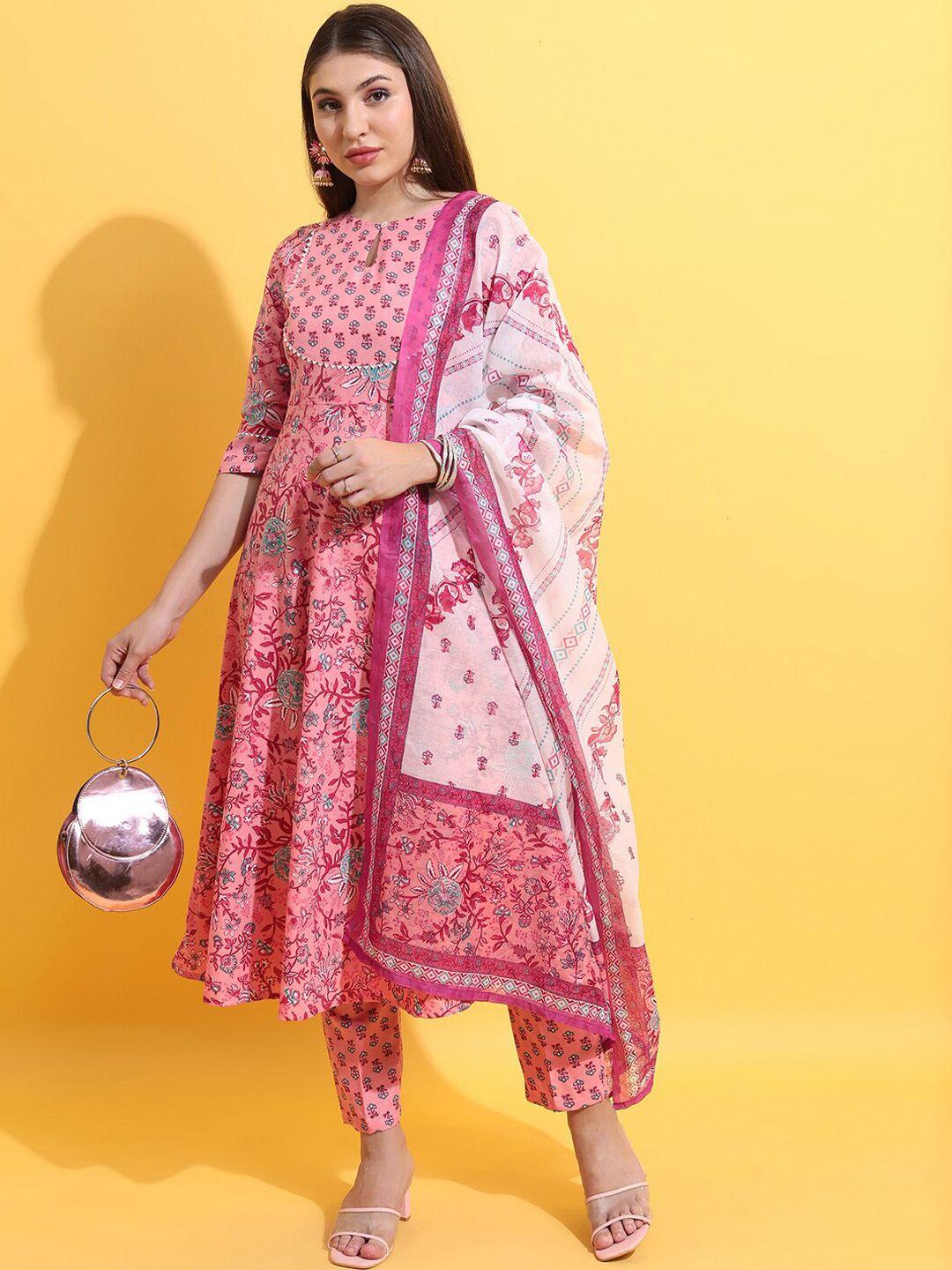 ketch floral printed anarkali kurta with trousers & with dupatta