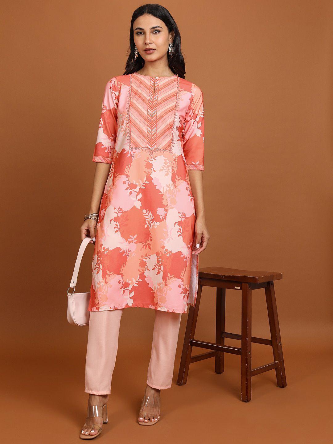 ketch floral printed keyhole neck straight kurta