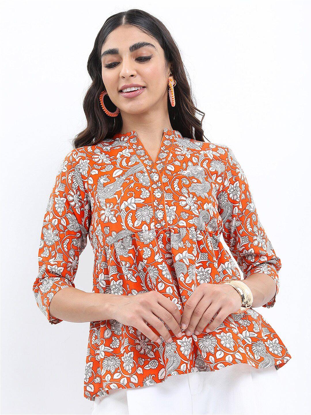 ketch floral printed mandarin collar three-quarter sleeves empire top