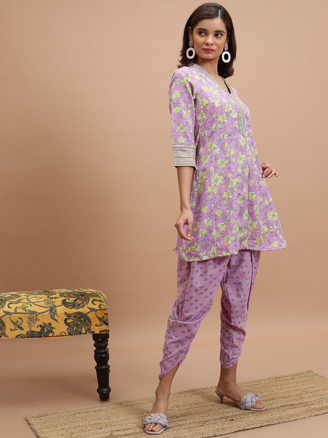 ketch floral printed regular kurta & trousers with dupatta