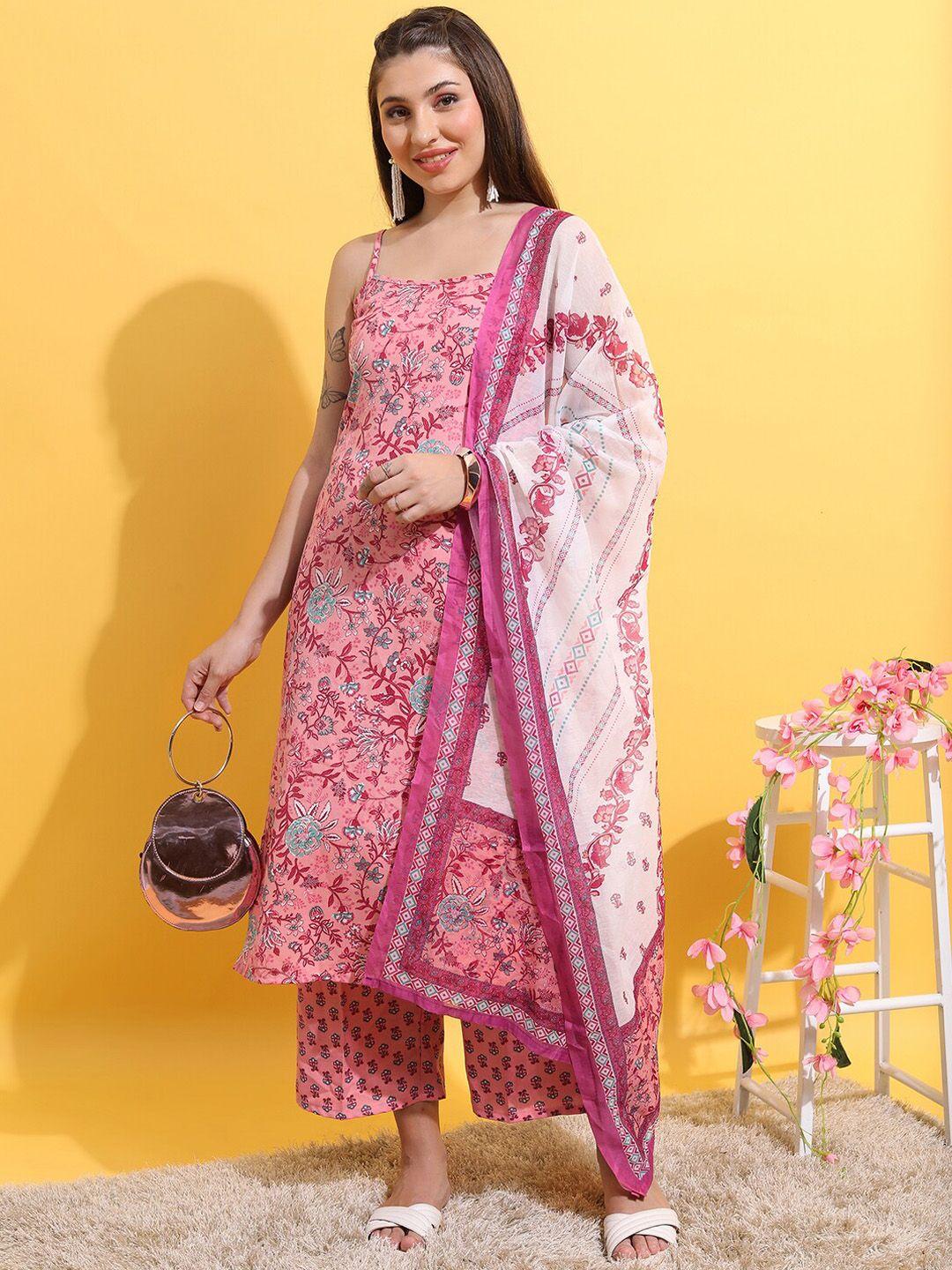 ketch floral printed regular kurta with palazzos & with dupatta