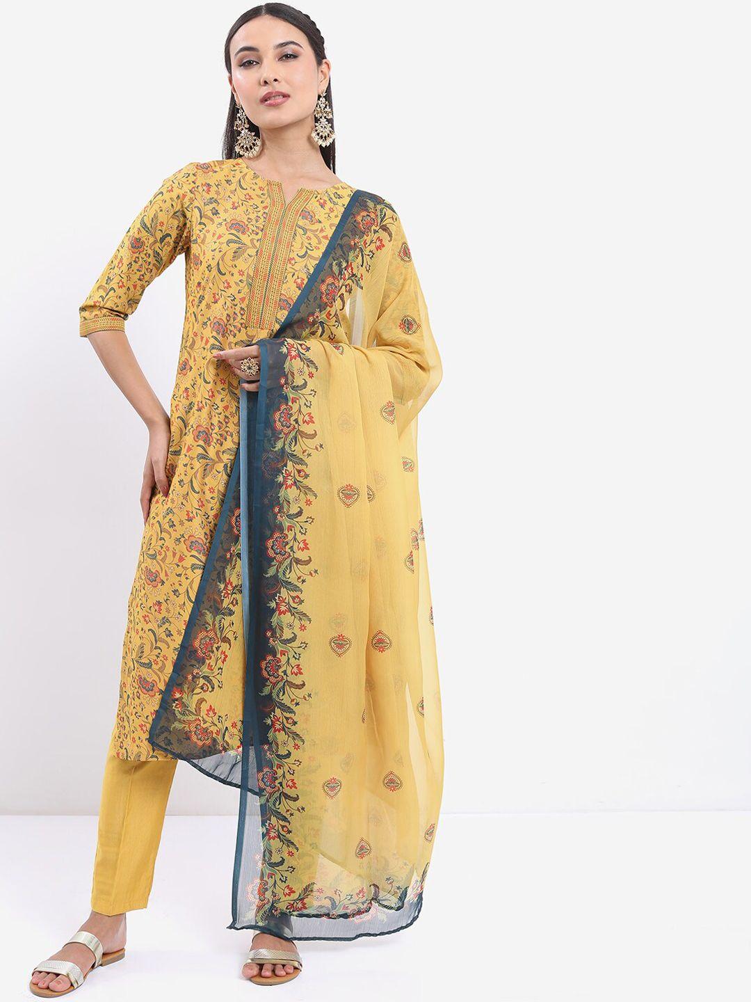 ketch floral printed regular kurta with trousers & with dupatta