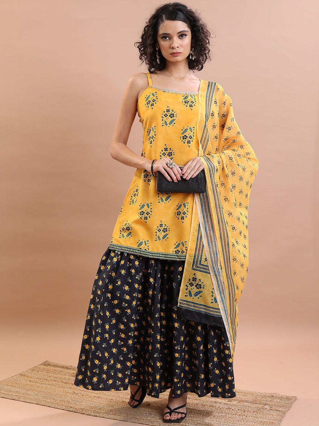 ketch floral printed regular top with sharara & dupatta