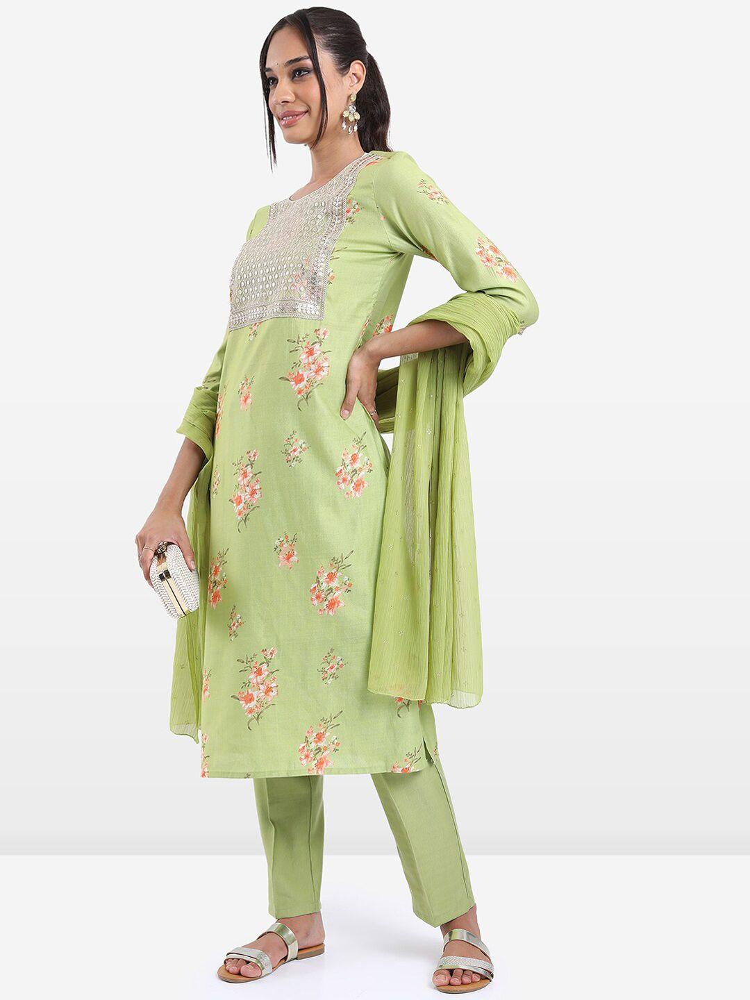 ketch floral printed sequinned kurta with trousers & dupatta