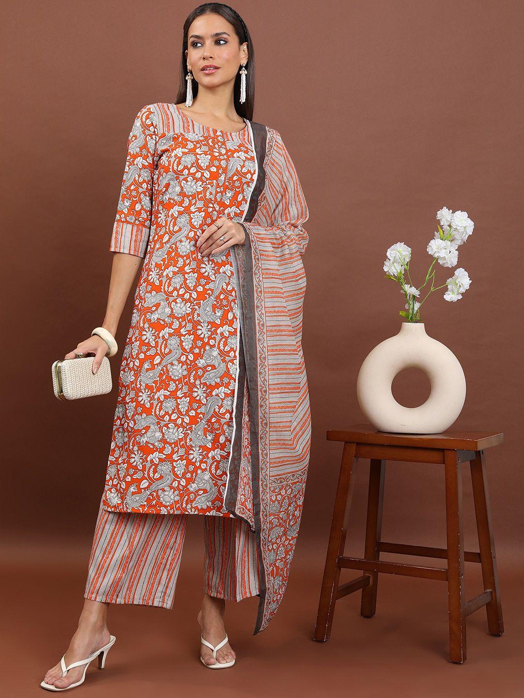 ketch floral printed straight kurta with palazzos & dupatta