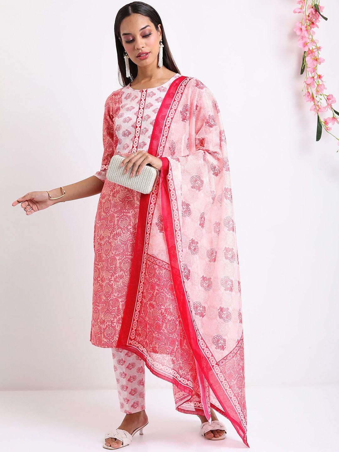 ketch floral printed straight kurta with trousers & dupatta