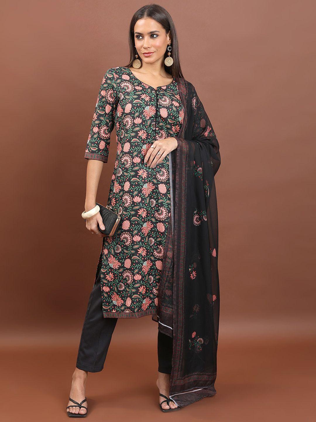 ketch floral printed straight kurta with trousers & dupatta