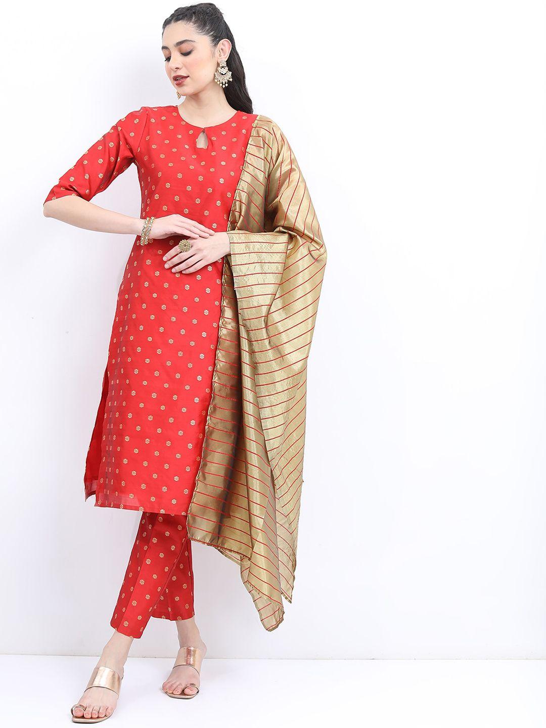 ketch floral woven design zari straight kurta & trousers with dupatta