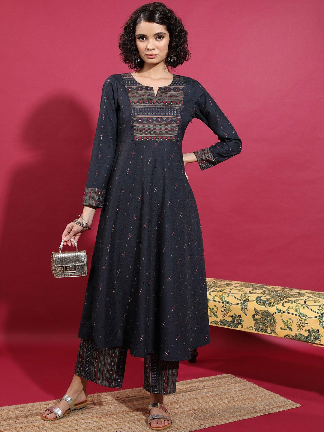 ketch geometric printed a-line kurta with palazzos