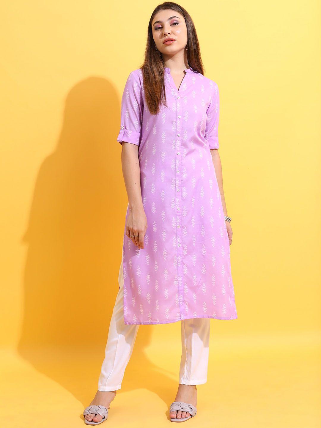 ketch geometric printed mandarin collar kurta