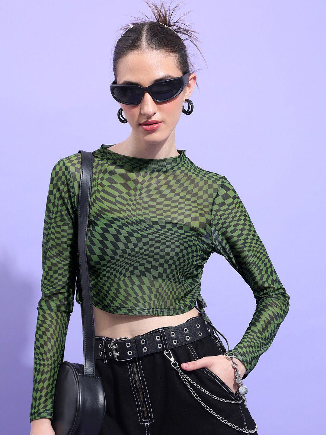 ketch geometric printed ruched fitted crop top