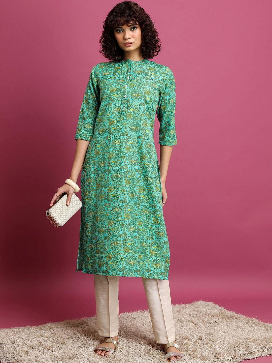 ketch green ethnic motifs printed kurta