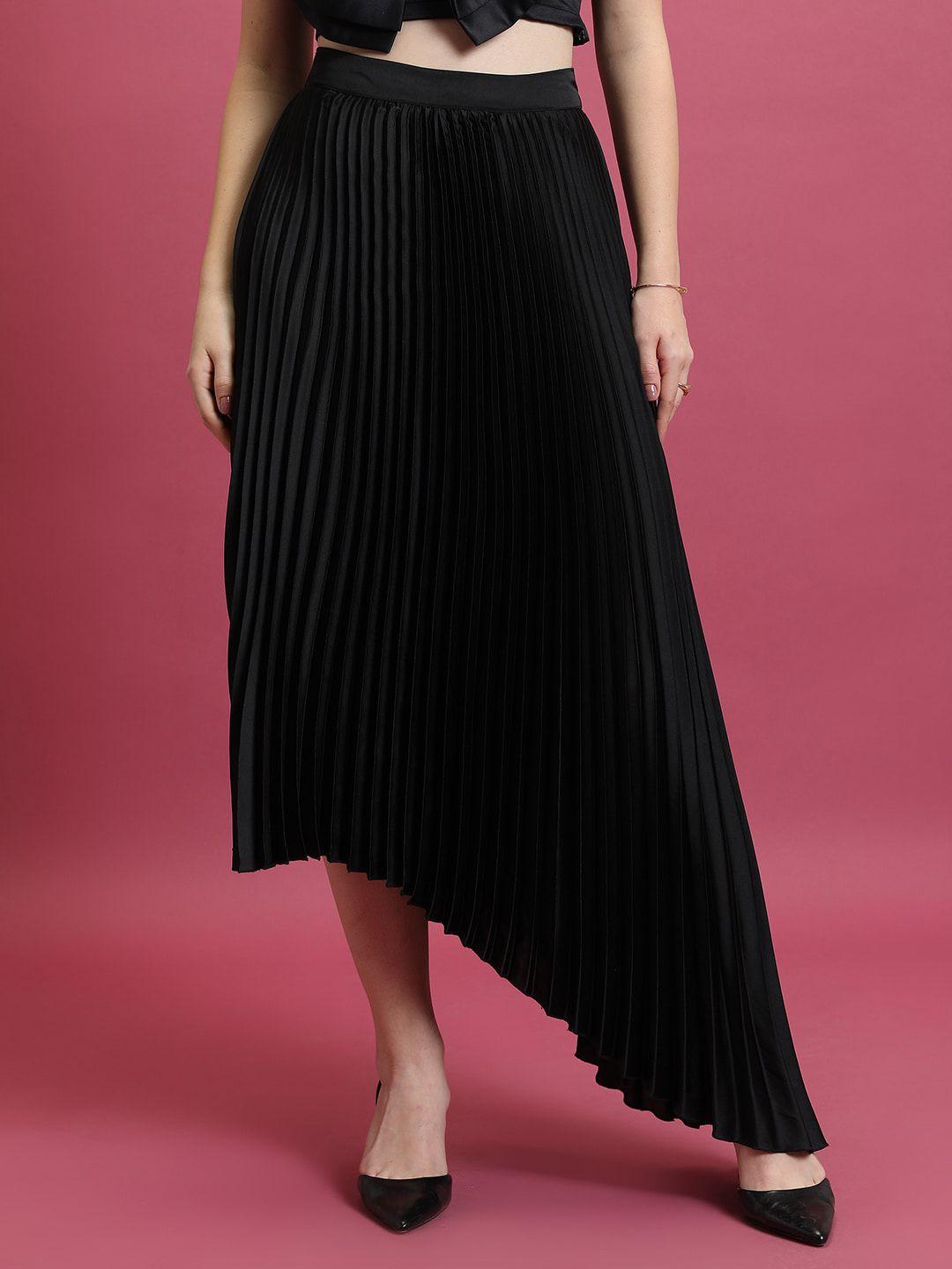 ketch high accordion pleated high low flared midi skirt