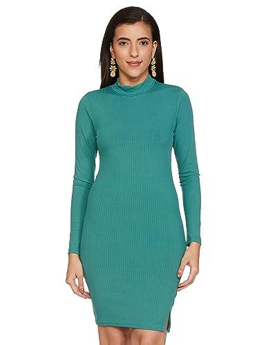 ketch lycra womens long sleeve casual fit dress knee-length khj6000195_green