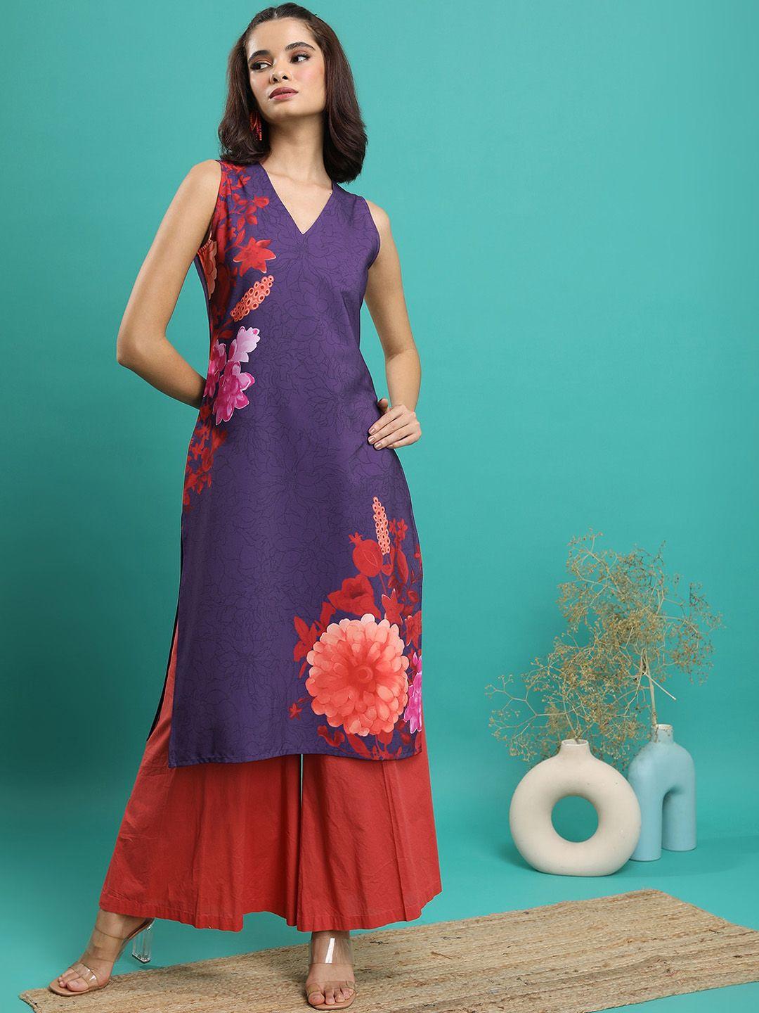 ketch mauve floral printed kurta