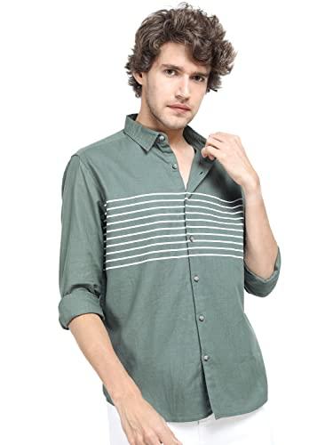 ketch men's slim fit shirt (khsh000390_lt green/white