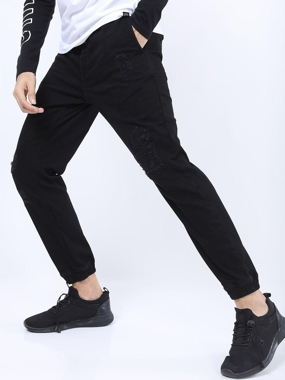 ketch men black jogger highly distressed stretchable jeans
