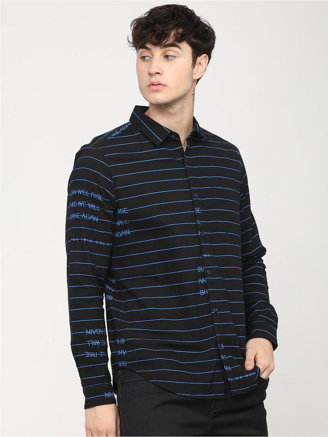 ketch men black slim fit horizontal stripes opaque striped casual shirt