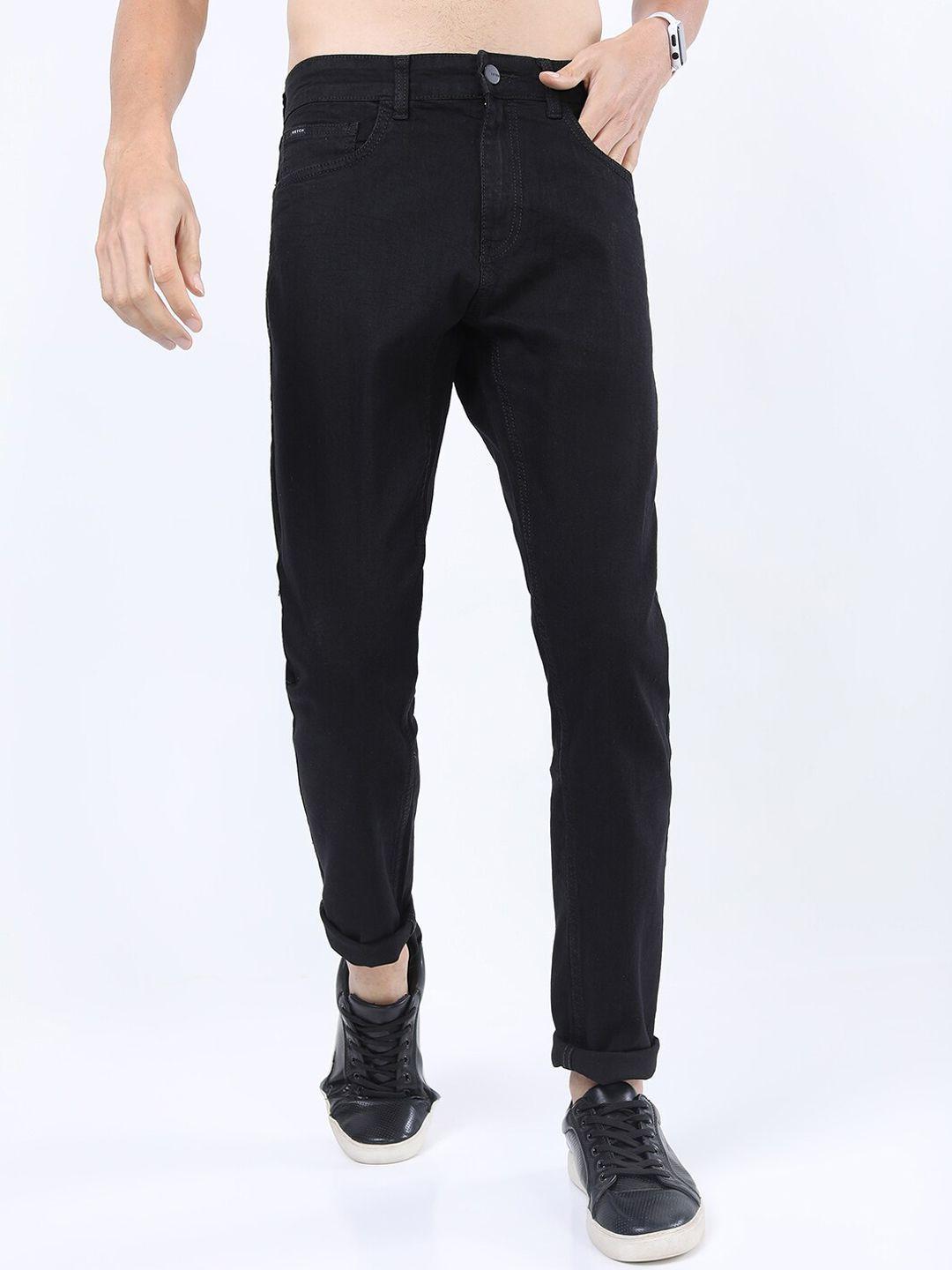 ketch men black tapered fit stretchable jeans