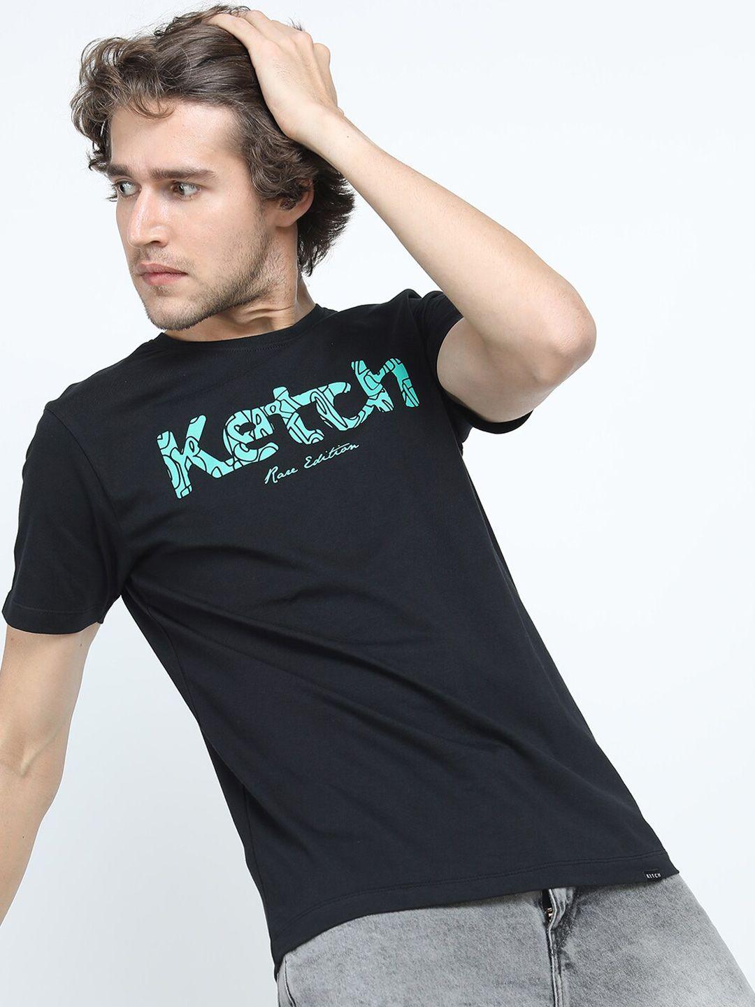 ketch men black typography printed slim fit cotton t-shirt
