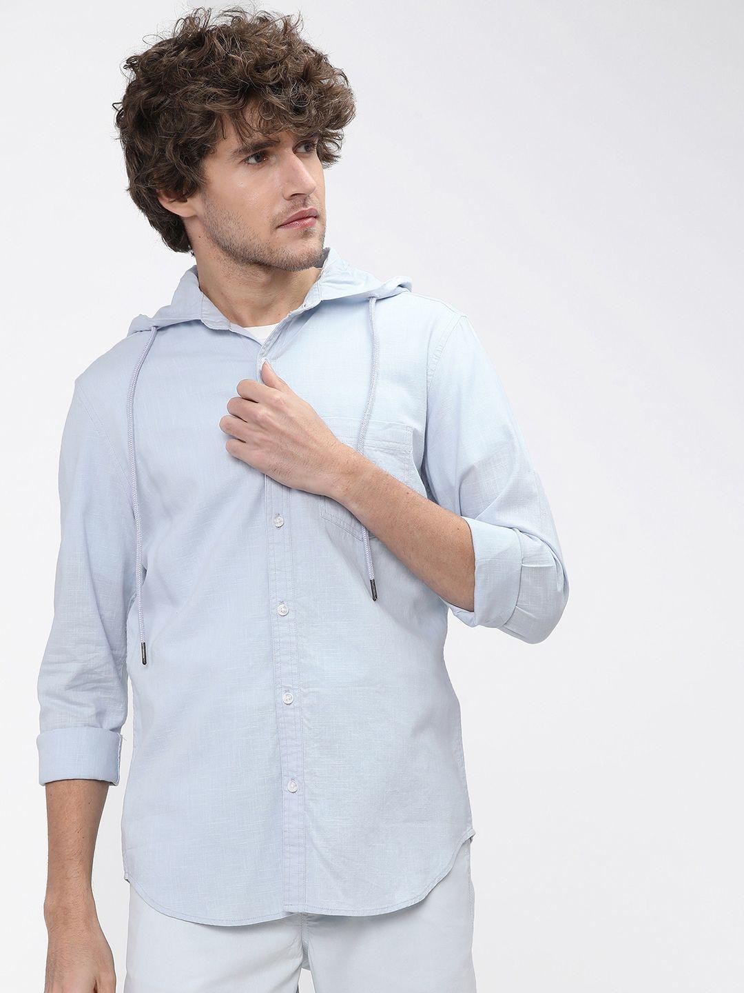 ketch men blue slim fit cotton casual shirt