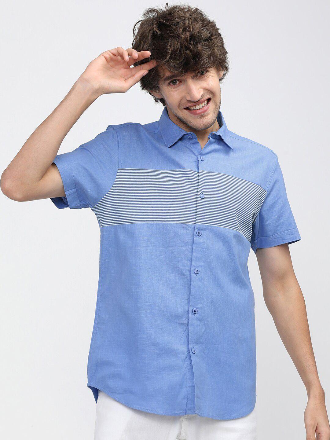 ketch men blue slim fit horizontal stripes striped casual shirt