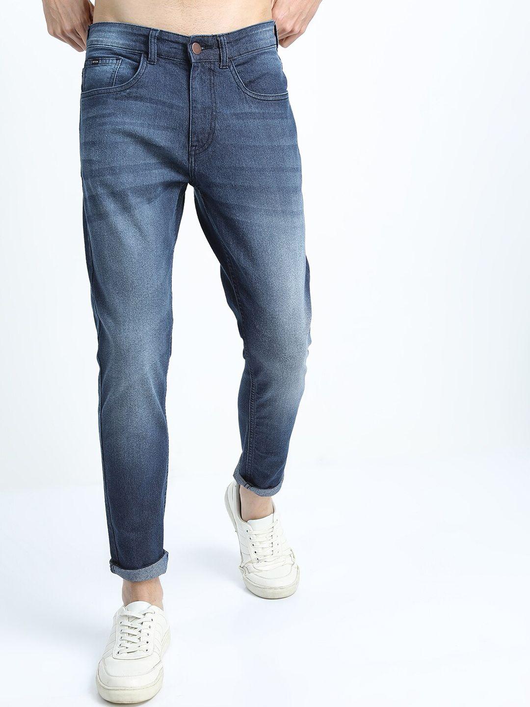 ketch men blue tapered fit heavy fade stretchable cropped jeans