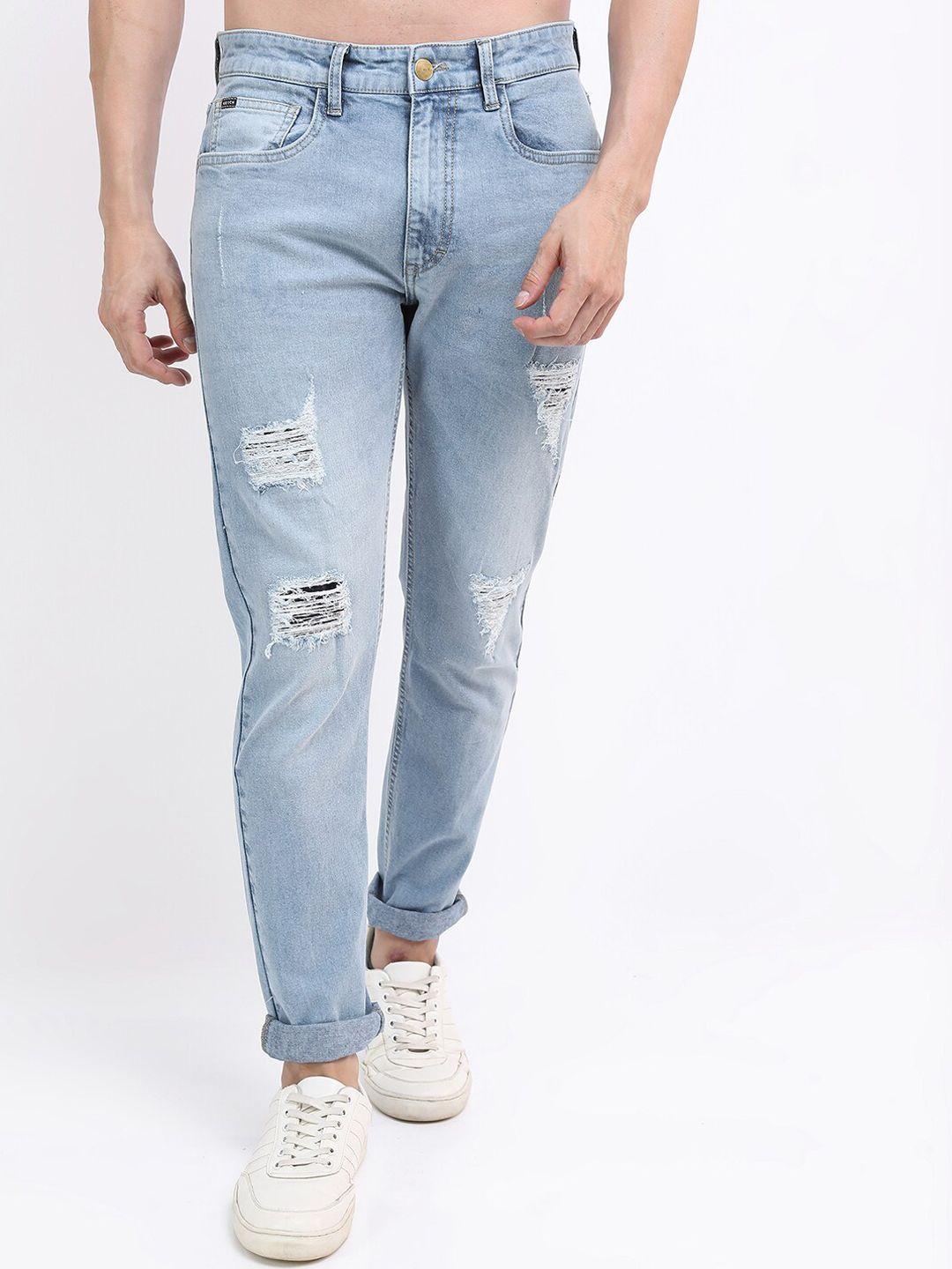 ketch men blue tapered fit mildly distressed heavy fade cotton stretchable jeans