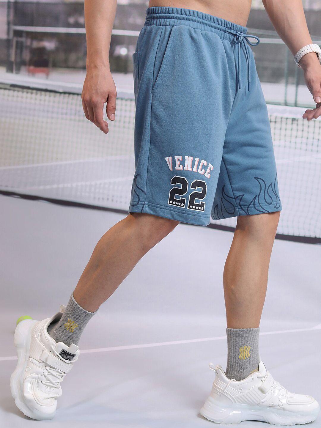 ketch men blue typography printed sports shorts