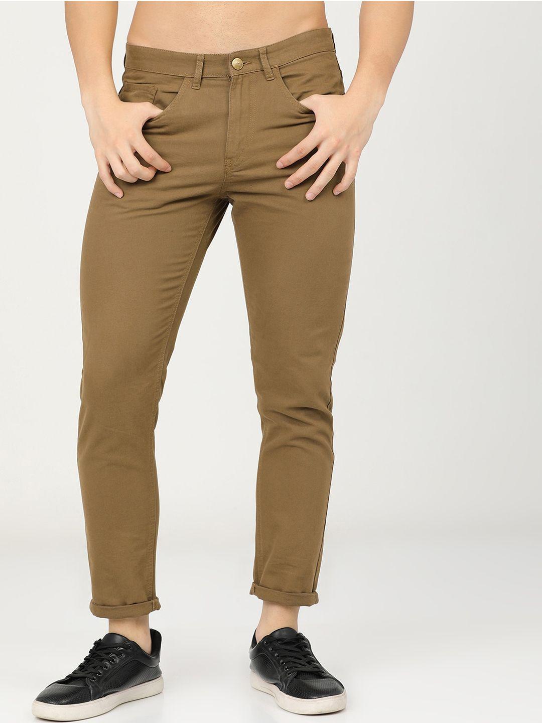 ketch men brown solid tapered fit easy wash chinos trouser