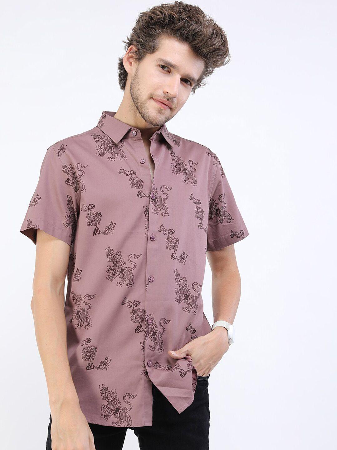 ketch men burgundy slim fit conversational printed casual shirt