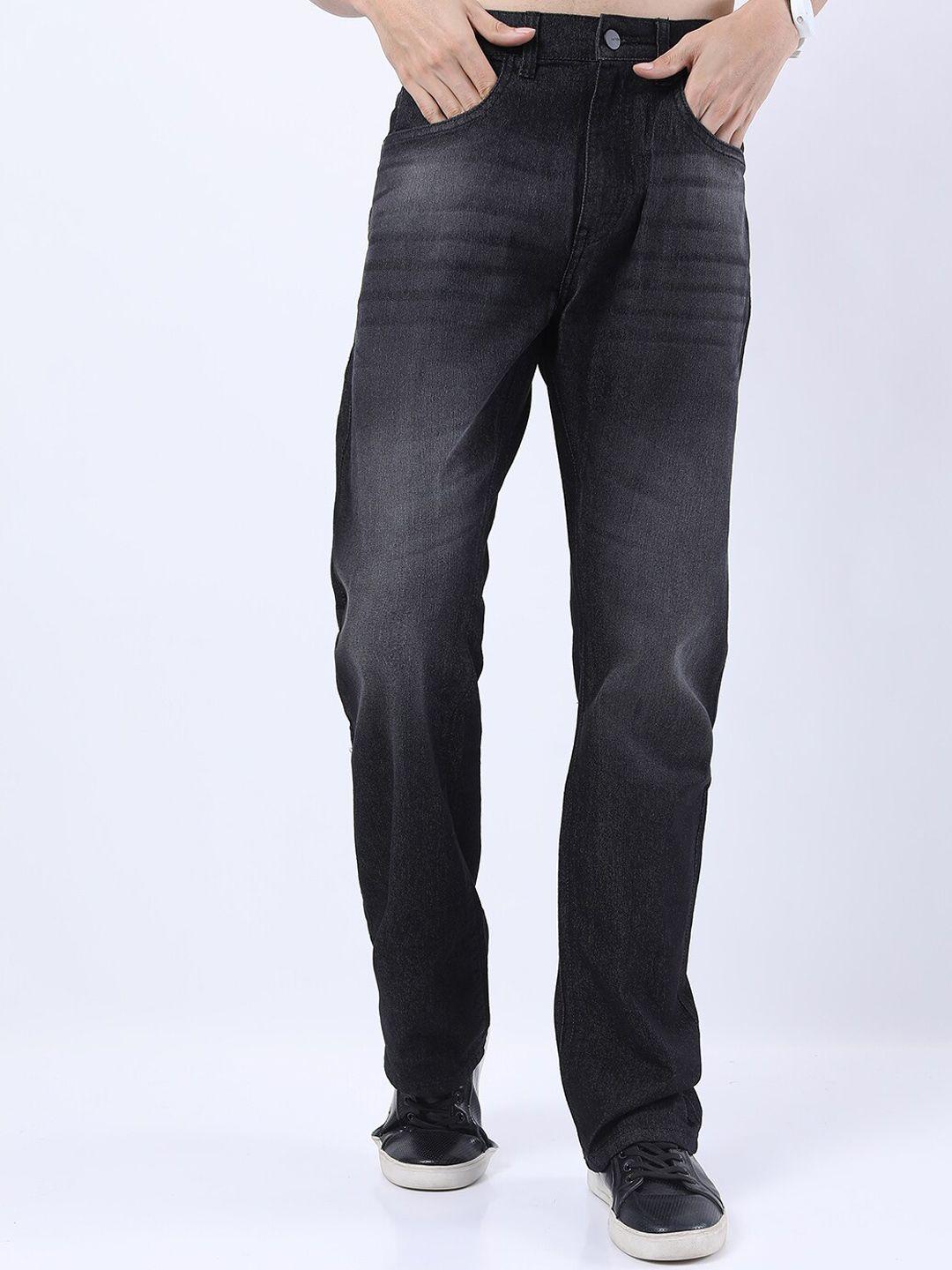 ketch men charcoal bootcut mildly distressed stretchable jeans