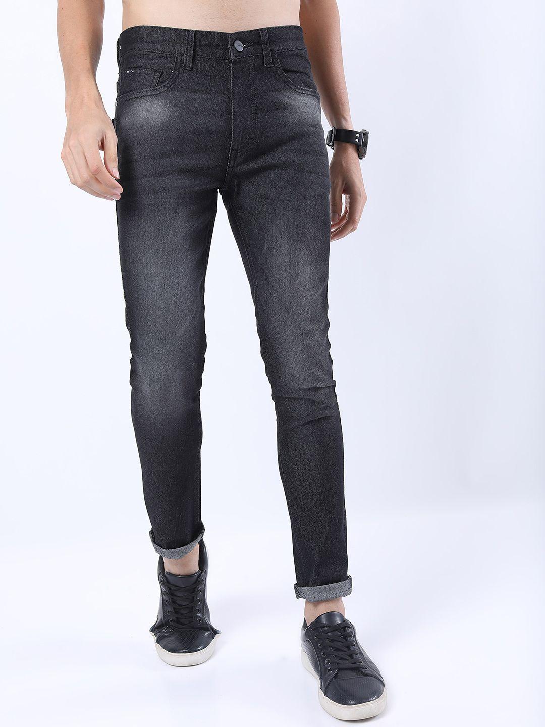 ketch men charcoal skinny fit heavy fade stretchable jeans