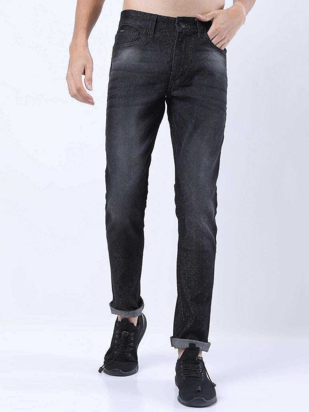 ketch men charcoal slim fit mid-rise light fade stretchable jeans