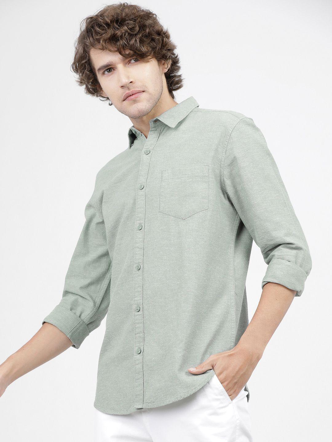 ketch men green slim fit opaque casual shirt