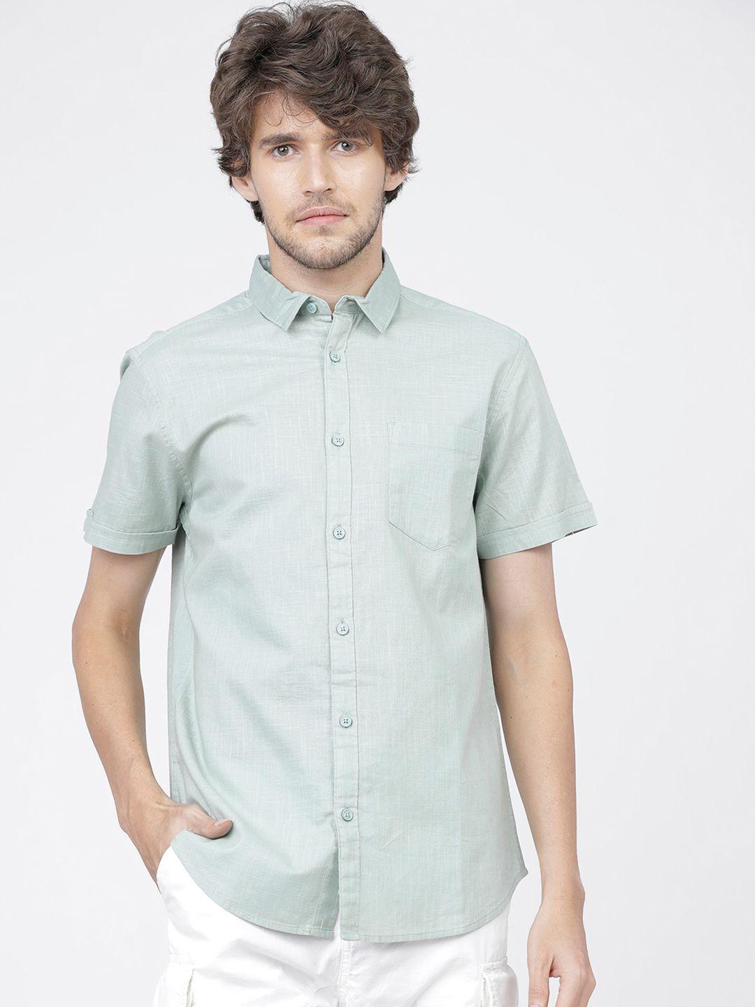 ketch men green slim fit opaque casual shirt