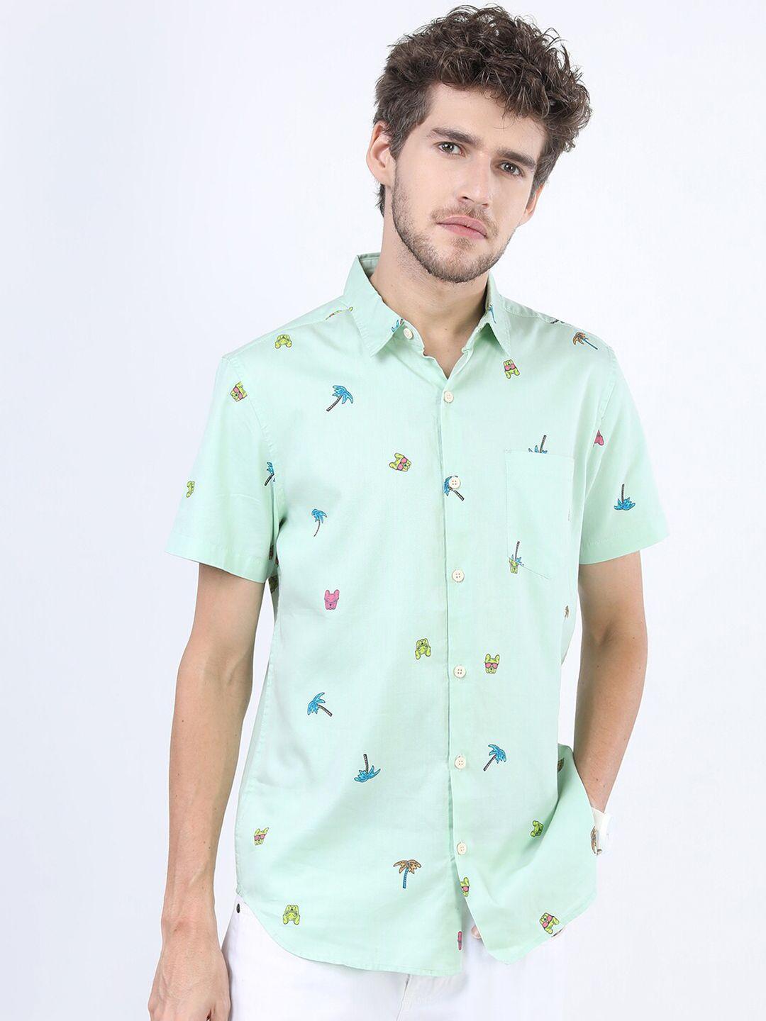 ketch men green slim fit printed casual shirt