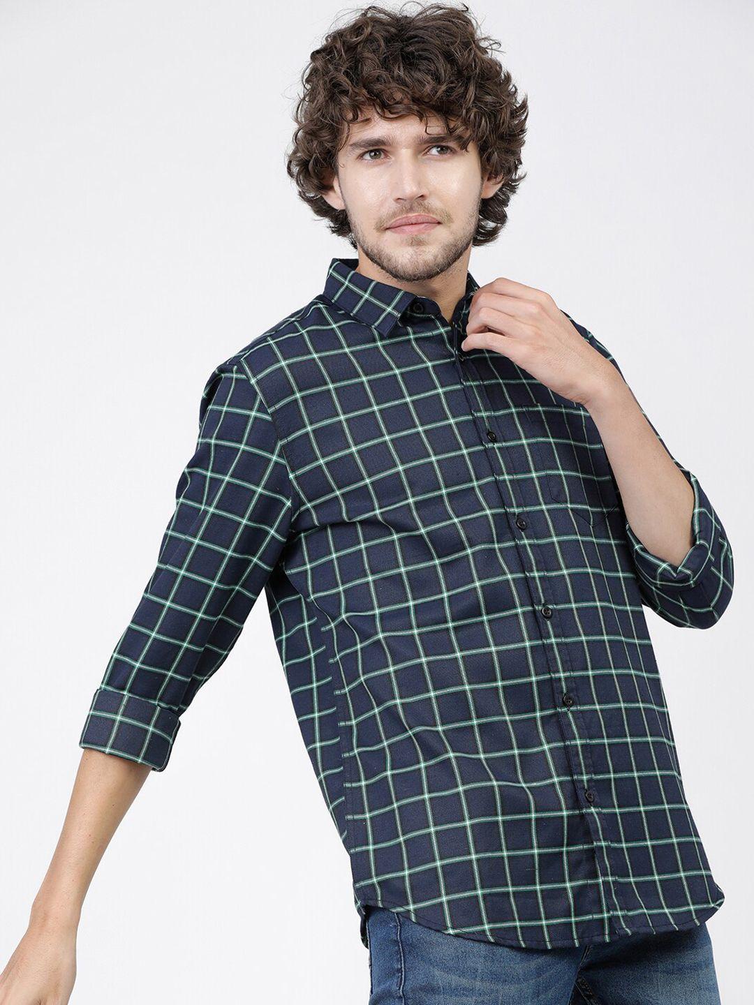 ketch men green slim fit tartan checks opaque checked casual shirt