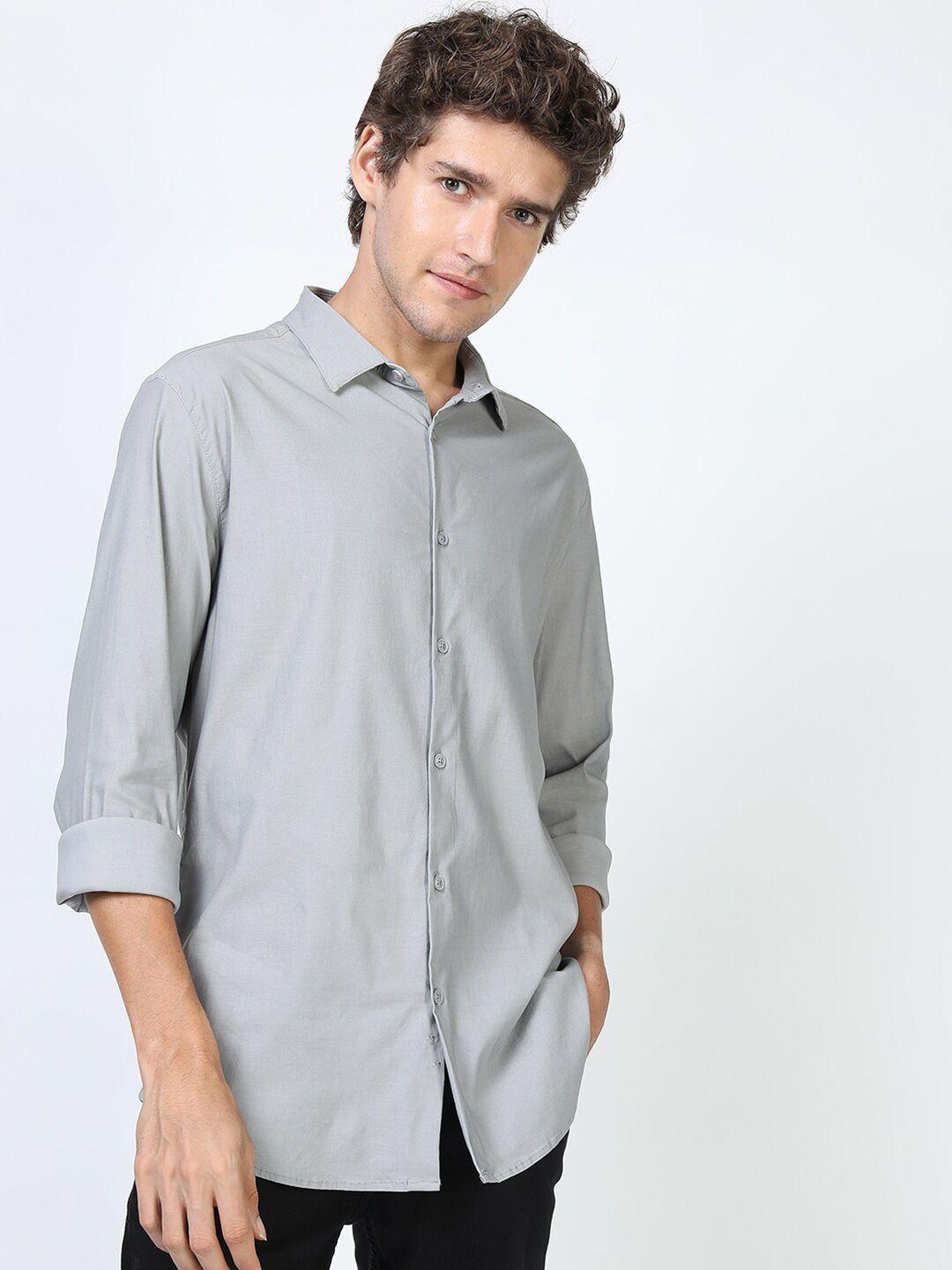 ketch men grey solid slim fit casual shirt