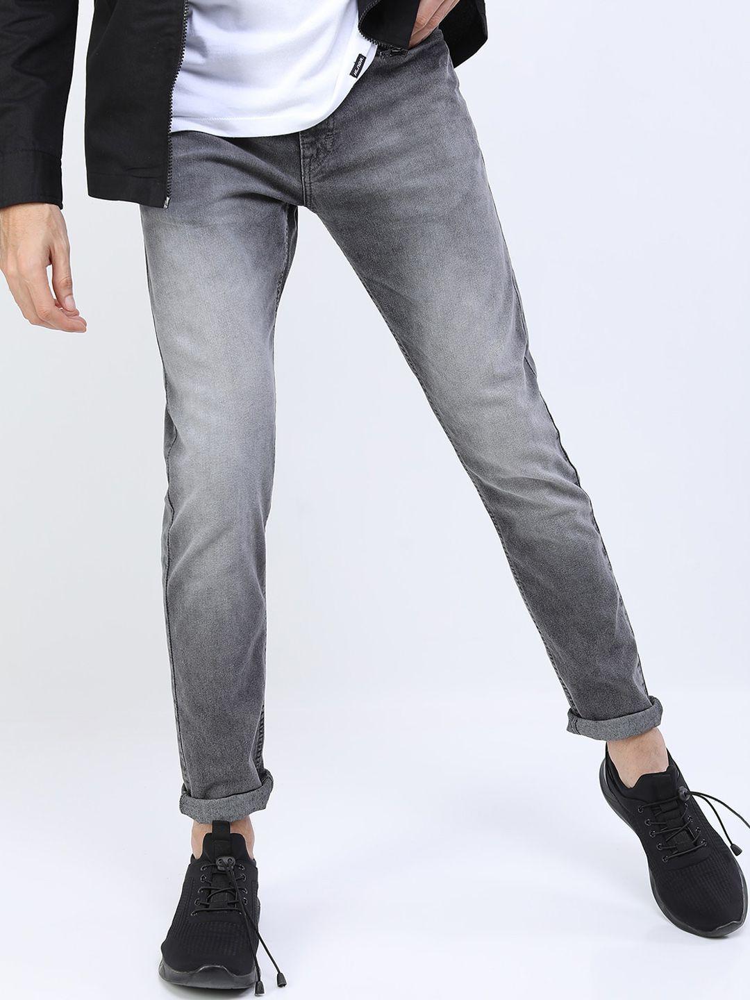 ketch men grey solid tapered fit heavy fade stretchable jeans