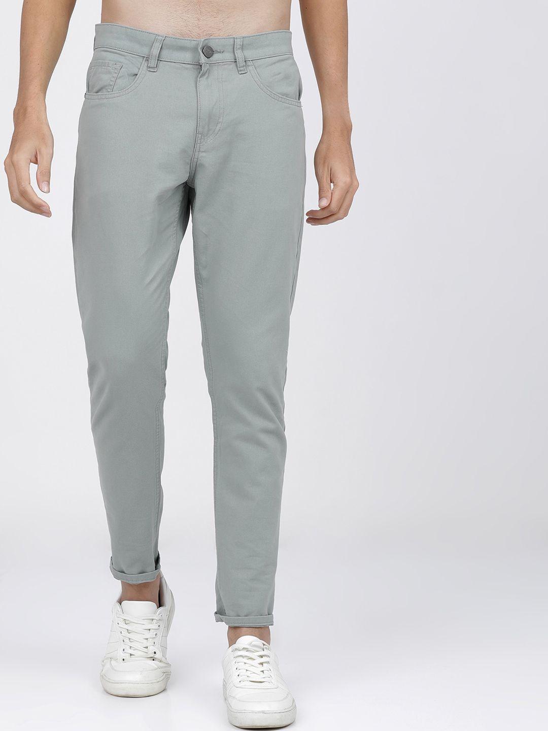 ketch men grey tapered fit cotton chinos trousers