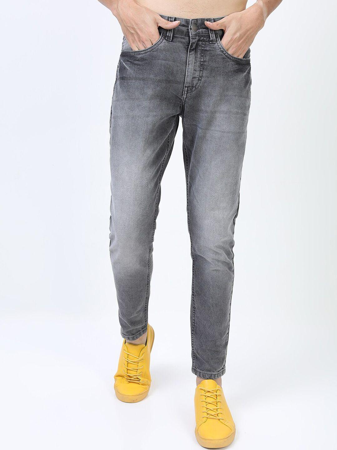 ketch men grey tapered fit low distress heavy fade stretchable jeans