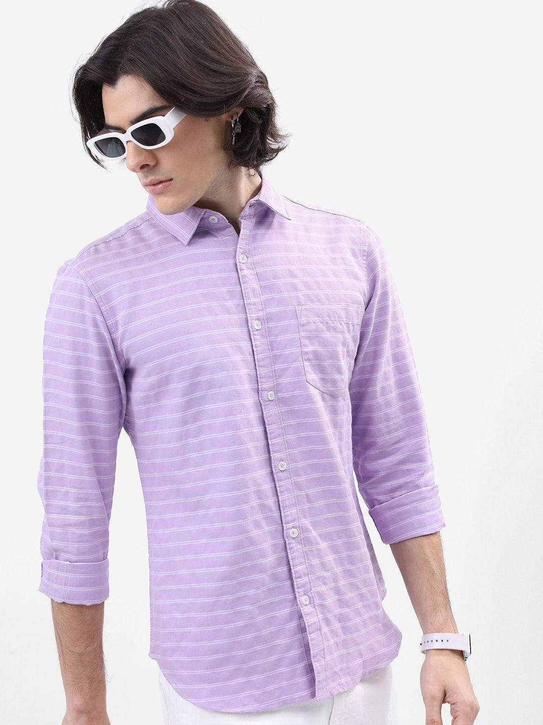 ketch men lavender slim fit horizontal stripes opaque striped casual shirt