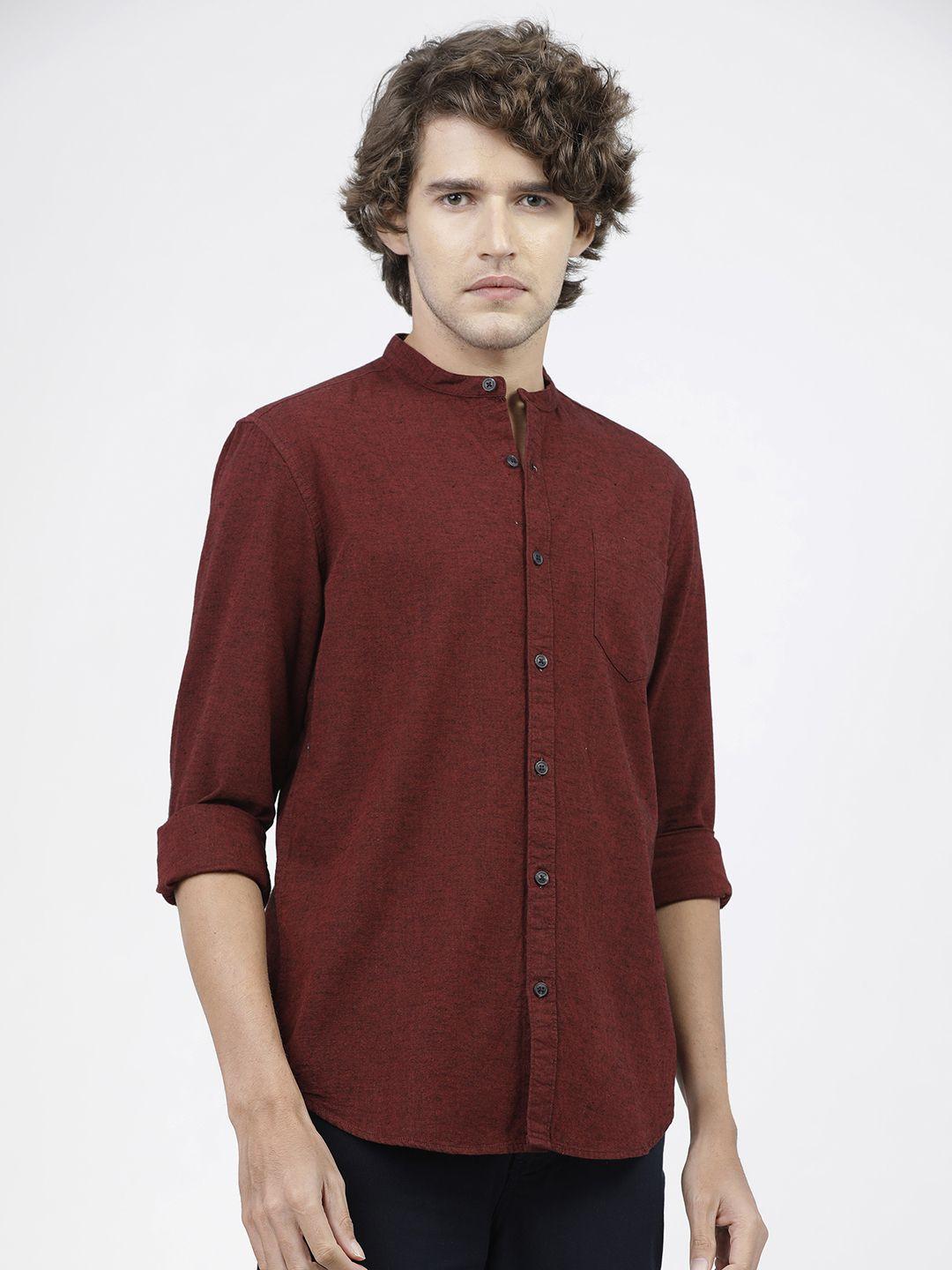 ketch men maroon slim fit opaque casual shirt