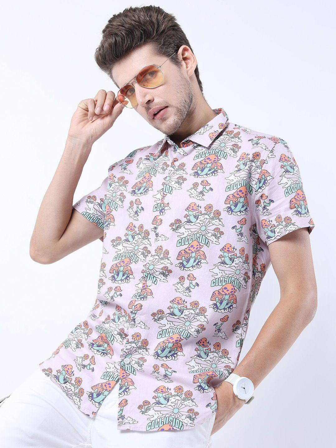 ketch men mauve slim fit floral printed casual shirt