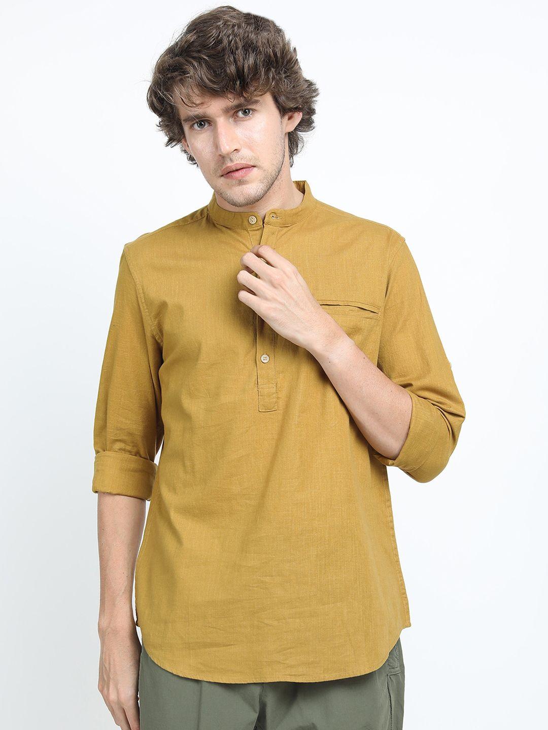 ketch men mustard yellow slim fit casual cotton shirt